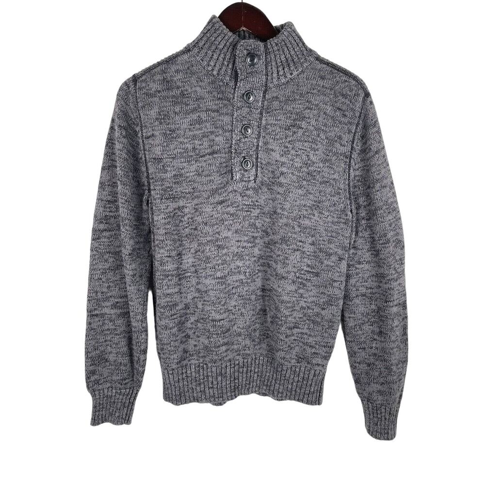 CONVERSE ONE STAR Gray Mock Neck Sweater 1/4 Button Mens Medium 100% Cotton